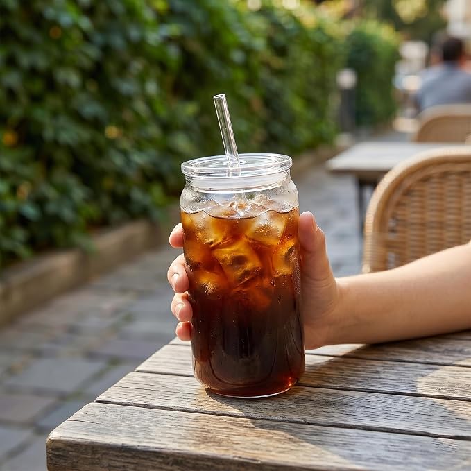 20 Pack Clear Acrylic Cups with Lids and Straws, 16 oz Plastic Mason Jars Reusable Iced Coffee Cups Unbreakable Drinking Glasses for Poolside, Party Giveaways, Park Picnic