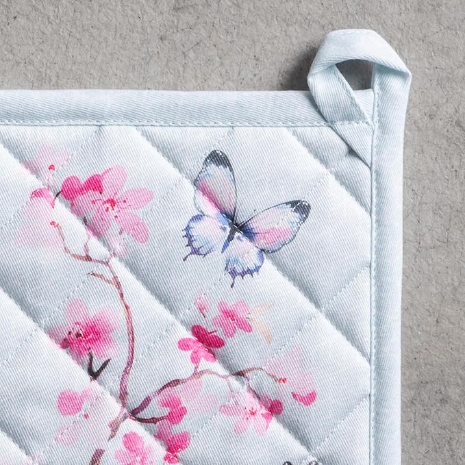 Maison d' Hermine Pot Holders 100% Cotton Heat Resistant Potholders 8" x 8" Hot Pads with Loop BBQ Baking Gifts for Mothers Day Handling Hot Pans Spring/Summer (Pack of 1, Blossoms in Spring)
