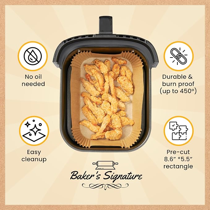 Air Fryer Liners for Ninja Foodi Dual – 125Pcs Disposable Parchment Paper for Ninja DZ201 DZ401, Instant Pot Vortex Plus, PowerXL Vortex – Non-Stick and Oil Proof for Easy Cleanup by Baker's Signature