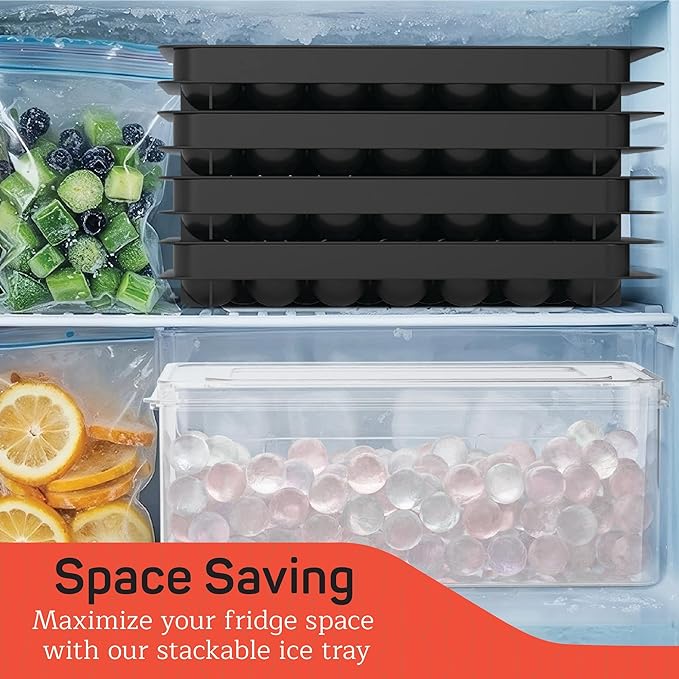 Emporio Kitchen Round Ice Cube Tray Set Pack of 1, BPA-Free Stackable Trays with Lid & Tongs, 33 Ice Balls Per Tray for Whiskey, Drinks, and Cocktails, Quick Release Round Ice Cube Mold, Black