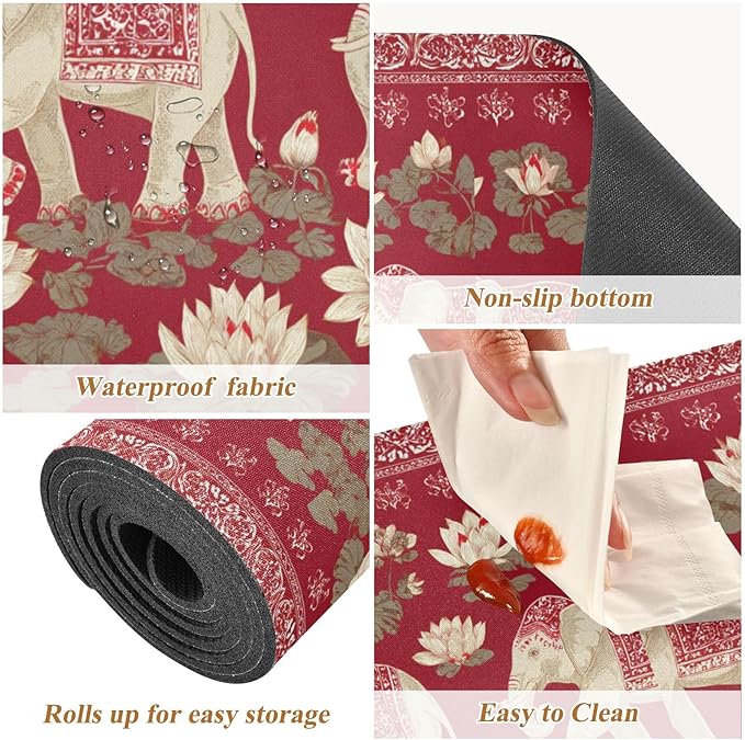 Red Retro Elephants Lotus Trivet Table Runner Heat Resistant 230F for Hot Dishes Pots Plates Kitchen Dining Table Protector Decorative 39.37x 11.8