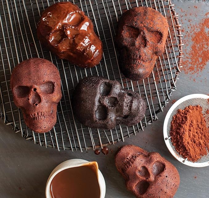 Nordic Ware Halloween Bakeware, Haunted Skull Cakelet Pan, Bronze (Pack of 3)