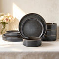 Dinnerware Sets for 4, ceramics Plates and Bowls Set, 12-Piece Modern Stoneware Dinnerware – Chip Resistant, Non-Toxic, Dishwasher and Microwave Safe Tableware, Black