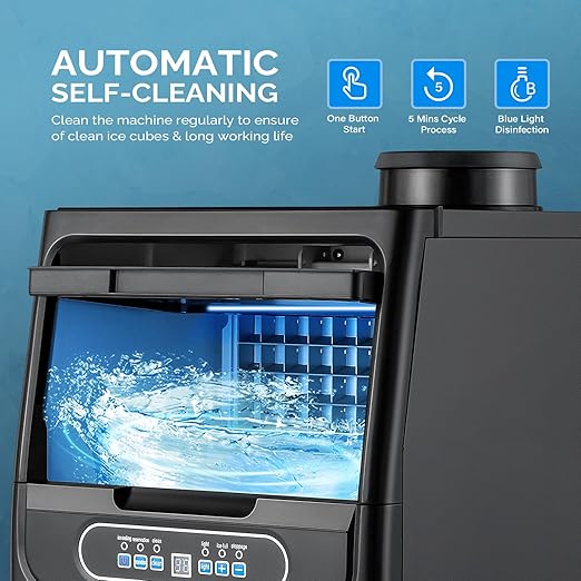 ROVSUN 70LBS/24H Countertop Ice Maker with 2 Water Inlets & Appointment Function, Freestanding Ice Machine with 11lbs Storage Bin, Ice Scoop, Drain Pipe & Water Filter (Black)