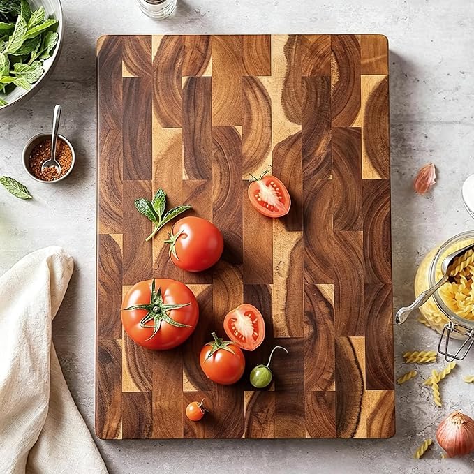 Premium 3-Piece End-Grain Cutting Board Set, Wooden Cutting Boards for Kitchen, Reversible Chopping Board, Built-In Handles, Knife-Friendly,Durable Butcher Block for Kitchen Prep & Charcuterie Serving