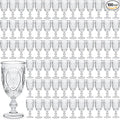 Wiwiqing 100 Pcs Plastic Goblets 7.5oz Vintage Goblet Plastic Wine Glasses Colored Retro Embossed Water Goblets for Wine Bar Juice Baby Shower Wedding Reception Grand Event Party (Clear)