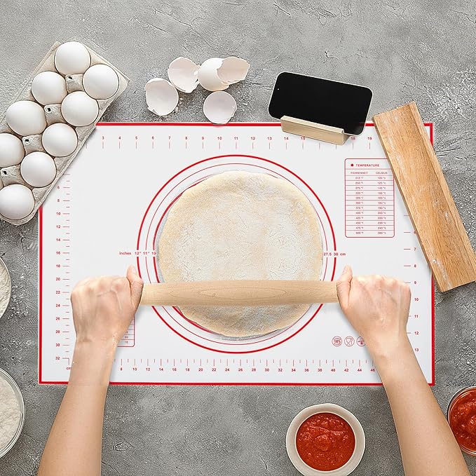 FoldTier Maple French Rolling Pin, Wood Rolling Pins for Baking with Silicone Baking Mat and Wood Base, Christmas Fondant Roller for Pie Crust Cookies Pastry Pizza Dough and Bread