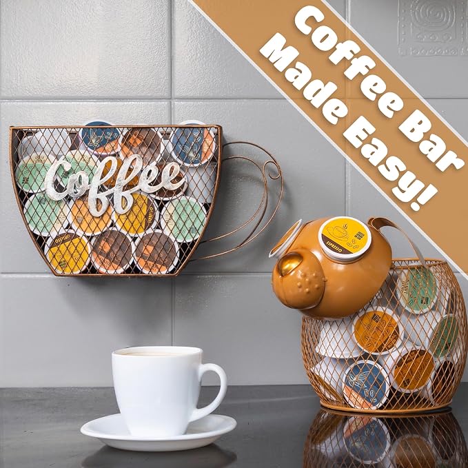 Made Easy Kit Coffee Pod Organizer - Home Coffee Bar Functional Décor - Café Station Countertop Storage Accessories (Brown Dog)