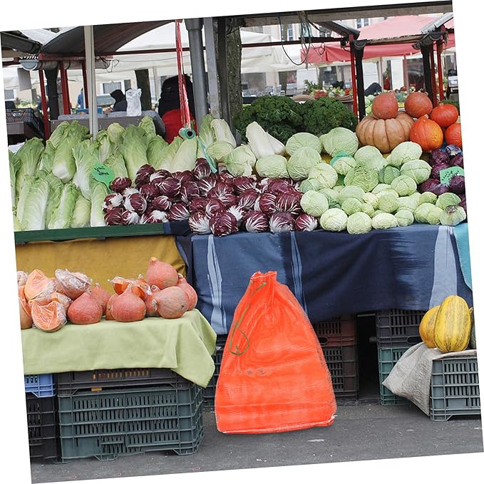 Zerodeko 50Pcs Reusable Mesh Produce Bags Drawstring Storage Net Bags for Fruits Vegetables Versatile Use for Retail Home and Farms Red