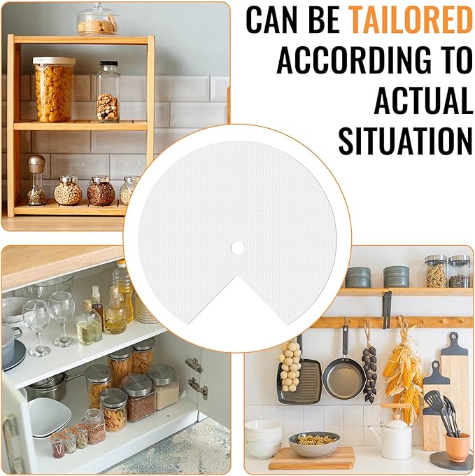 Lazy Susan Shelf Liner 31 Inch EVA Lazy Susan Shelf Liner Non-Adhesive Protection Mats for Cabinet Fridge Refrigerator Pantry Sink Cupboard Storage (4, White, Diamond Pattern)