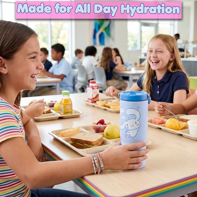 Get Trend Hello Kitty Cinnamoroll 30oz Tumbler with Handle and Straw, Kids Stainless Steel Insulated Water Bottle, BPA-Free, Leak-Proof, Cold for 12h, Hot 5h, Kawaii Gifts for Girls (Blue Cinnamoroll)