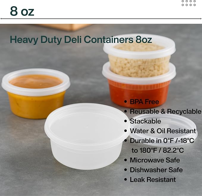 [8oz-240 Sets Plastic Deli Containers with Lids - BPA Free Clear Soup Containers with Airtight Lids, Leak Resistant Food Storage for Meal Prep, Stackable/Microwave/Dishwasher/Freezer Safe