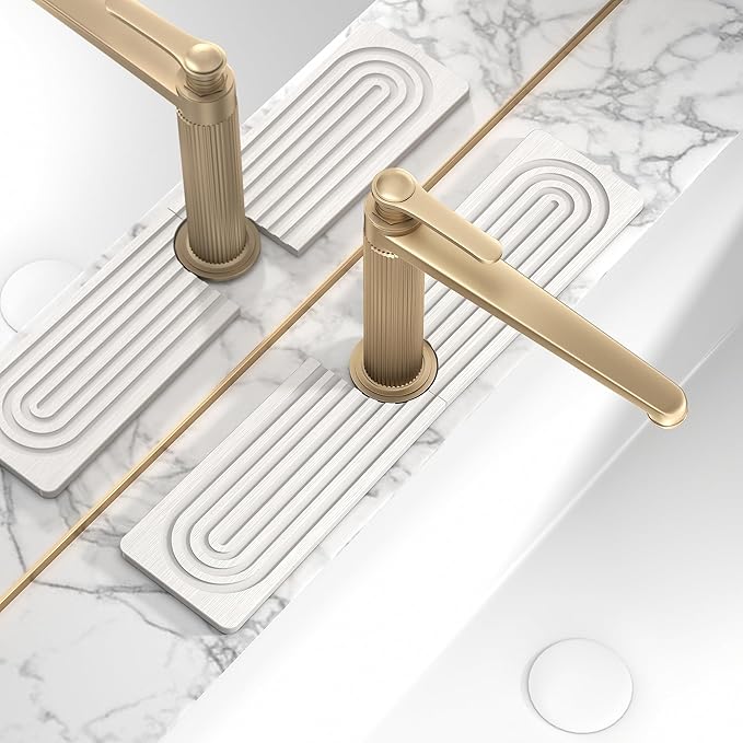 Faucet Mat for Kitchen Sink, Diatomite Stone Drying Sink Protectors, Bathroom Faucet Splash Guard, Quick Dry Water Absorbing, Non-Slip Stone Tray for Kitchen Counter, White, 15.7" x 3.9"