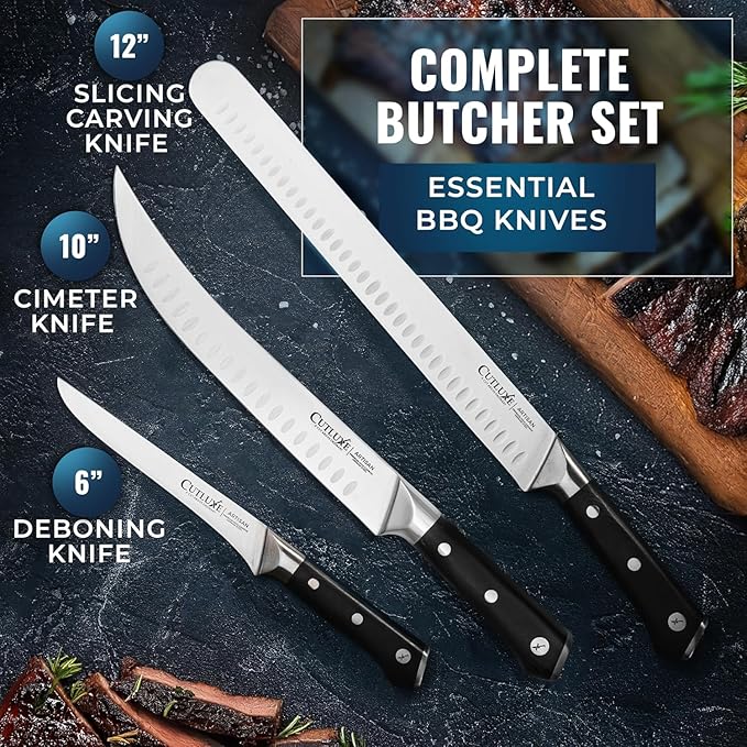 Cutluxe Butcher Knife Set – BBQ Brisket, Breaking & Boning Knife – Slicing Carving Knife Set for Meat Cutting, Ultra Sharp German Steel, Full Tang, Ergonomic Handles, Grilling Gifts for Men