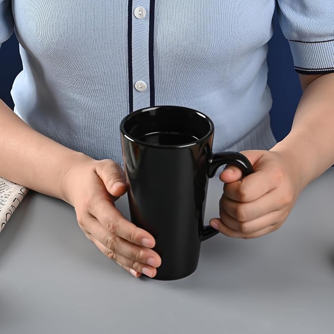 BYCNZB 16oz black Funnel Ceramic Tall Coffee Mugs for Coffee, Tea, Cocoa, Latte, Milk set of 4(Black)