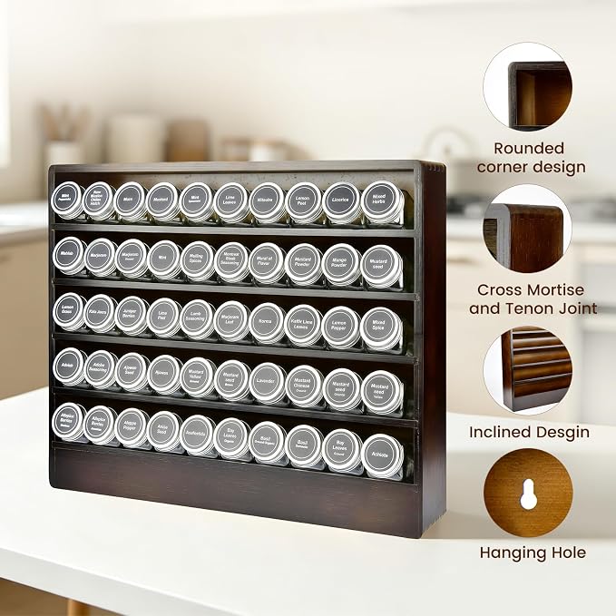 Bamboo Tiered Spice Rack Organizer for Cabinet,Wooden Seasoning Rack for Countertop, Cupboard, Pantry, Kitchen (Spice Jars Not Included)