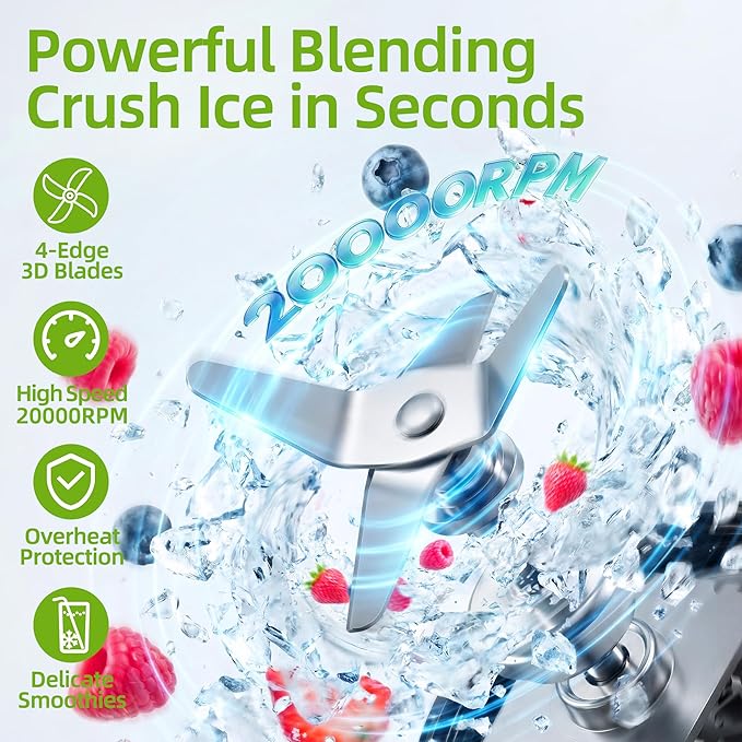 Compact Personal Blender for Smoothies & Shakes, 2-in-1 Bullet Blender and Grinder with 11-Piece Set, 2×24oz To-Go Cups + 10oz Grinding Cup, Ice Crushing, BPA-Free, Dishwasher Safe,Ideal Gift