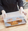 6-Pack 1/4 Size Sheet Pan with Cover Set (12 Piece Bundle), Dishwasher Safe Baking Pans & NSF Certified Polypropylene Lids, Compact Quarter Bun Pan for Meal Prep, Baking & Storage - Silver/Translucent
