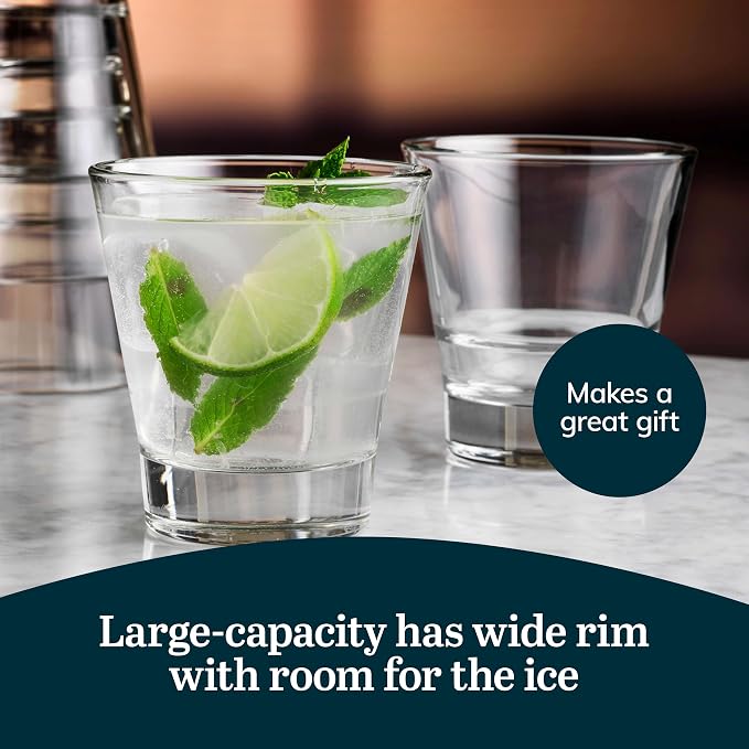 Libbey Endeavor Stacking Double Old Fashioned Glasses, 12 oz, Clear Drinking Glasses Set of 12, Modern Rocks Glass Set for Mixed Drinks and Spirits.