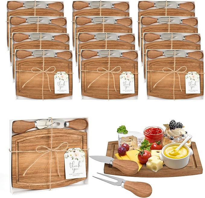 12 Set Baby Shower Prizes For Game Winners Adults,Bridal Shower Gifts,Thank You Gift Bulk,Acacia Mini Cheese Boards Charcuterie Boards with Knives Forks