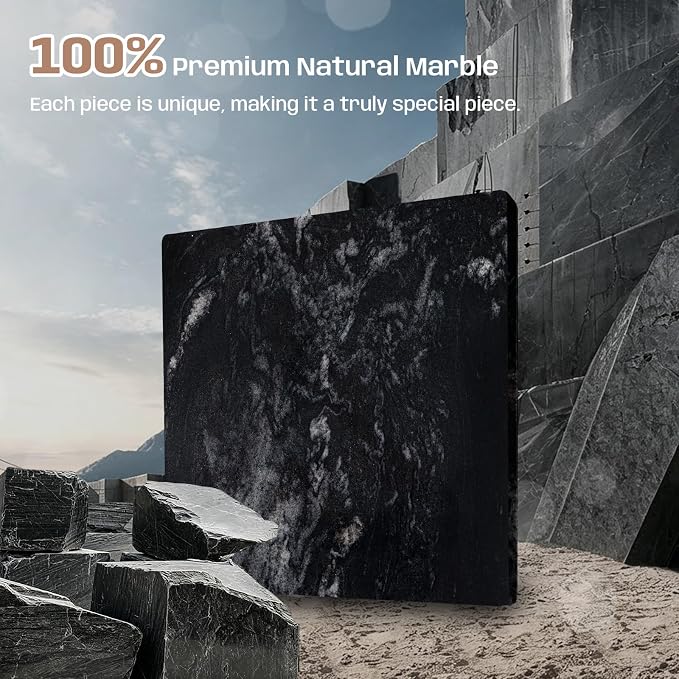 Marble Cutting Board For Kitchen, 16x16 Inch Pastry Board, Black Marble Slab With Non-Slip Feets For Cheese, Candy, Baking, Chocolate, Pack Of 1 Piece