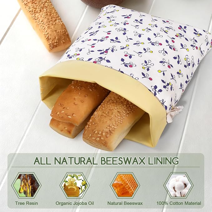 Beeswax Bread Bags for Sourdough, 2 Pack Reusable Bread Bag for Storage XL 17x13 Inch, Large Canvas Lined Bags for Homemade Sourdough - Keep Fresh, Freezer Safe