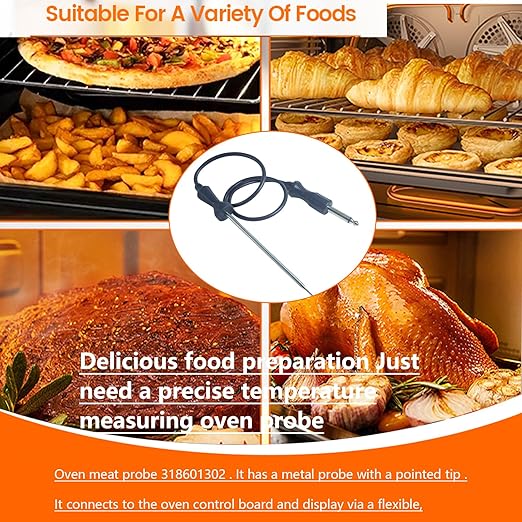 Wolf Oven Temperature Probe 318601302 26in Food-Grade Silicore Wire & 304 Stainless Steel, High Accuracy +/-0.05% Genuine Replacement for Model 5304503737
