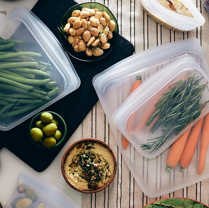 Stasher Silicone Reusable Food Storage Bags, 4-Pack, Reusable Freezer Bags, Microwave, Dishwasher, Oven Safe, Sous Vide, Premium Lunch Containers, Eco Friendly, Snack Bags, Food-safe Silicone, Clear | Reusable Food Bags