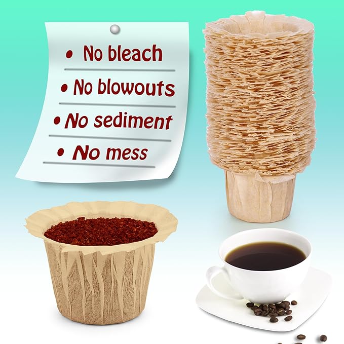 Irmidi Disposable Coffee Filters, 100 Count Natural Paper Filters Compatible with Keurig Brewers Single Serve 1.0 and 2.0, Fit all Reusable Coffee Pods(Natural 100)