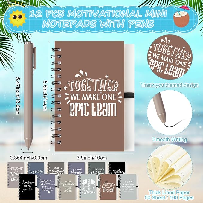 Shellwei 36 Pcs Employee Appreciation Gifts Bulk 24 oz Thank You Tumbler with Lid and Straw Mini Spiral Notebooks and Pens Appreciation Gifts for Team Employee Coworkers Teacher (Teamwork)