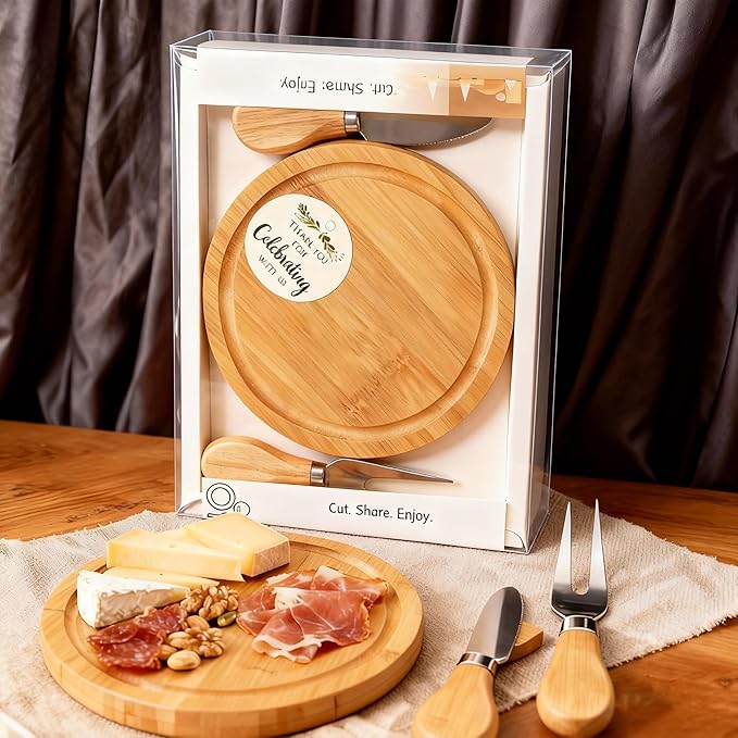 8-Pack Small Personal Charcuterie Cheese Board Set & Serving Tray- 6 Inch Mini Bamboo Plates with Knives & Forks, Ideal Gift Package for Large Gatherings, Wedding, Baby Shower Party