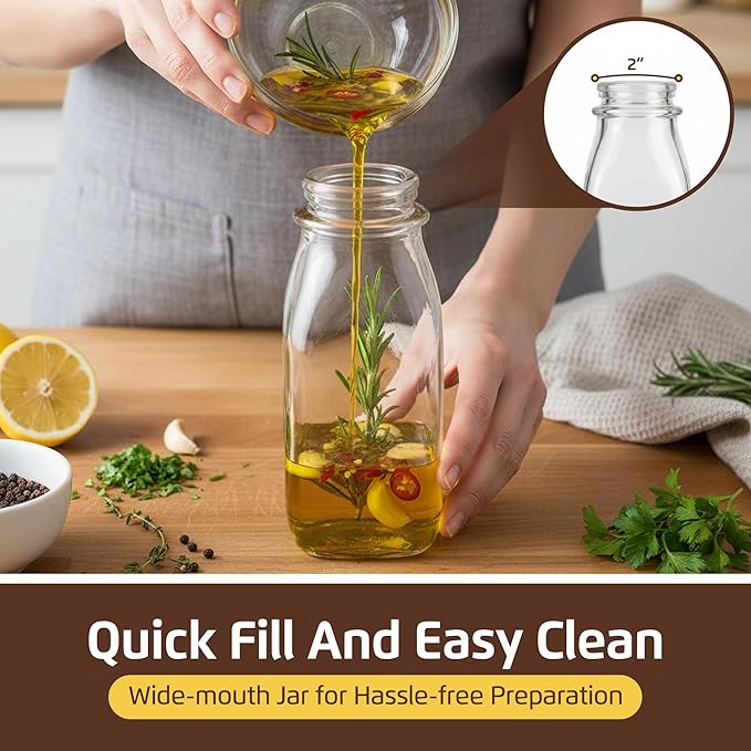 kitchentoolz Salad Dressing Shaker Bottle – 12oz Carafe Glass Bottle with Silicone Pour Spout and Tamper-Proof Lid for Sauces and Marinades - Salad Dressing Dispenser Container