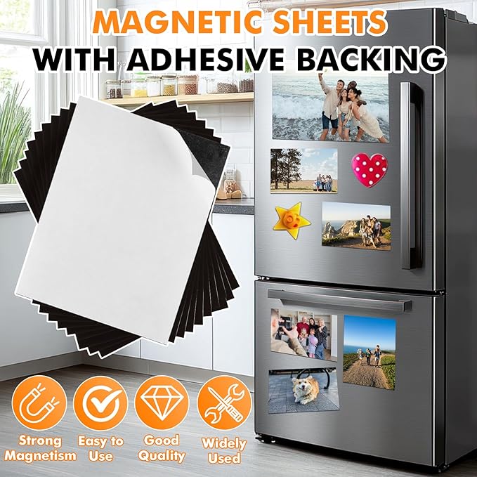 Adhesive Magnetic Sheets 8.5 x 11 Inch, 40 Packs Magnetic Sheets with Adhesive Backing - 0.5mm Thickness Flexible Magnet Sheets for Dies Storage, Craft Projects, Photos, School, Office