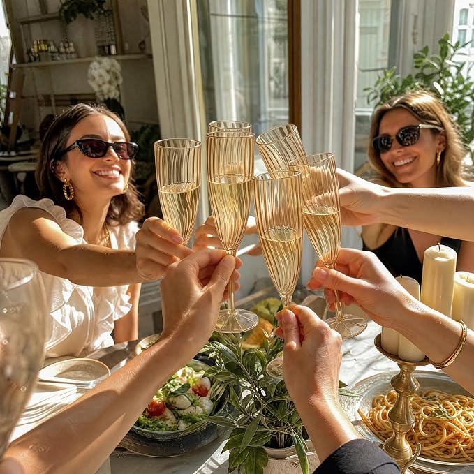 WDF 36PCS Brown Champagne Flutes Plastic - 6 OZ Disposable Champagne Flutes for Wedding/Birthday/Parties/Brindis