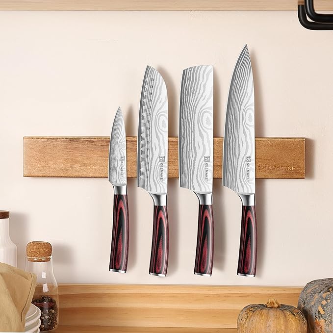 KEEMAKE Magnetic Knife Holder for Wall 16 inch Acacia Wood Knife Magnetic Strip, Powerful Neodymium Magnet Knife Hanger Knife Bar for Kitchen knives