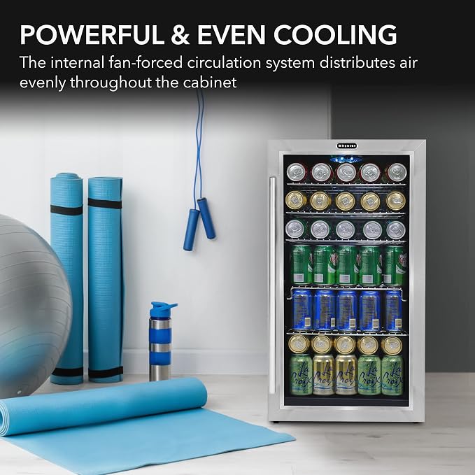 Whynter Beverage Refrigerator with Double-Layer Glass Door, 127-Can 3.1 Cu Ft Freestanding Drink Mini Fridge, BR-130SB, Stainless Steel