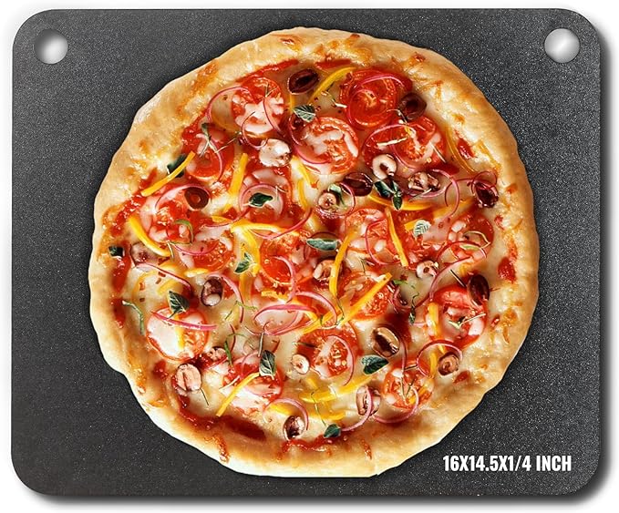 VEVOR Pizza Steel, 16" x 14.5" x 1/4" Pizza Steel Plate for Oven, Pre-Seasoned Carbon Steel Pizza Baking Stone with 20X Higher Conductivity, Heavy Duty Pizza Pan for Outdoor Grill, Indoor Oven