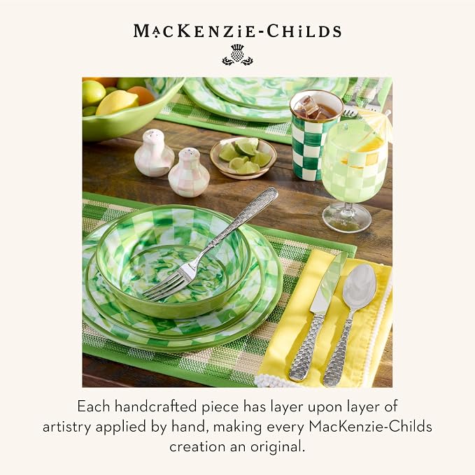 MACKENZIE-CHILDS Set of 4 Acrylic Tumblers, Open Tumbler Cups, Acrylic Cups, 14 Ounces, Green Check