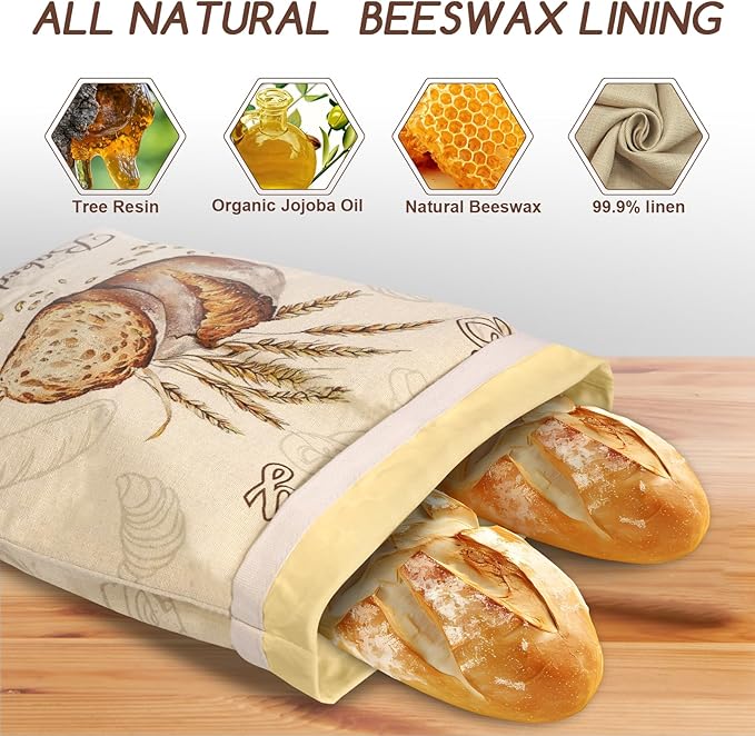 Beeswax Bread Bags for Sourdough, 3 Pack Reusable Bread Bag for Storage - XL 17x13 Inch and 10x8 Inch, Large Linen Bags for Homemade Sourdough - Keep Fresh, Freezer Safe