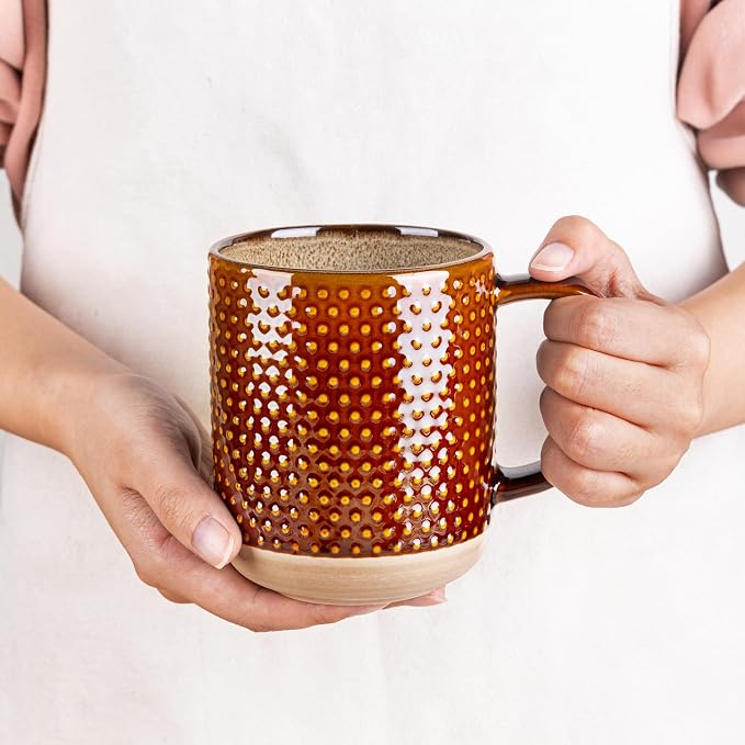 GBhome Large Coffee Mugs Set of 6, 16oz Handmade Stoneware Coffee Mugs Set with Large Handle for Cappuccino/Latte/Tea/Hot Cocoa, Dishwasher & Microwave Safe, Caramel