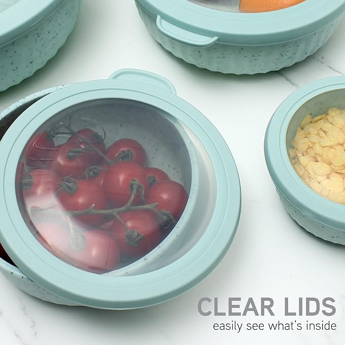 COOK WITH COLOR Prep Bowls with Lids- Wide and Deep Nesting Plastic Small Mixing Bowl Set with Lids, 8 Piece Set - Wide Bowls, Speckled Mint