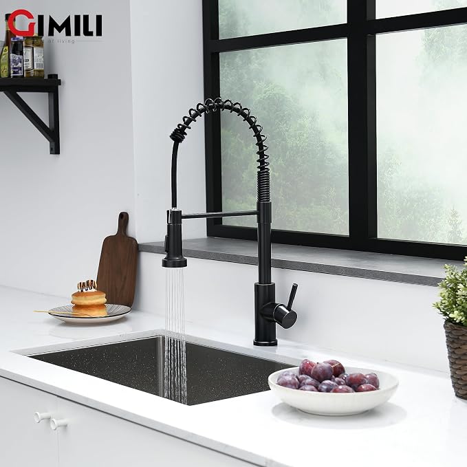 GIMILI Oil Rubbed Bronze Kitchen Faucet with Pull Down Sprayer Single Hole Stainless Steel Sink Faucet, Suitable for Farmhouses, RV, Laundry Room, Outdoor, and Campers. Llave para fregadero de cocina