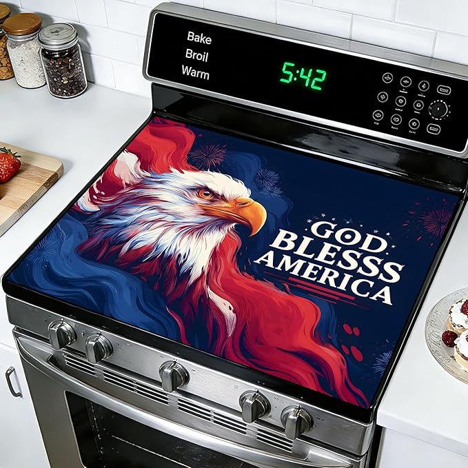 Stove Top Covers for Electric Stove: Independence Day Eagle Design Heat Resistant Protector Glass Stove Top Expands Counter Space, Stylish Kitchen Decor 28.5'' × 20.5‘’