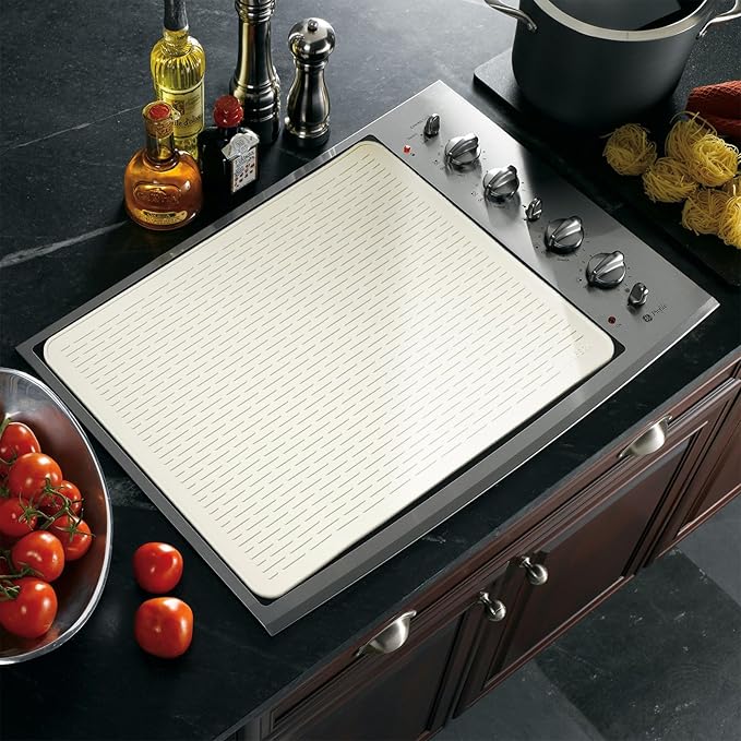 YUHFERA Stove Top Cover for Electric Stove - Silicone Stove Mat for Glass Top, Glass Cooktop Protector, XL Dish Drying Mats For Kitchen,Oven Covers for Electric Stove (Beige,30 x 21)