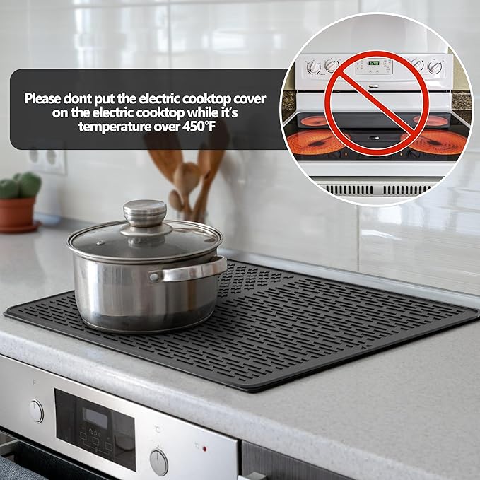 AWINNER Silicone Electric Stove Cover Mat,Ceramic Stove Heat Resistant Glass Cooktop Flat RV Range Stovetop top Protector,XL Dish Drying Mats for Kitchen Stars Stripes Design (Silicone Black, 28"x20")
