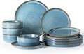 GBHOME Ceramic Dinnerware Sets for 4, 12 Pieces Stoneware Plates and Bowls Sets, Reactive Glaze Dishes -Scratch Resistant, Dishwasher&Microwave Safe, Space Blue