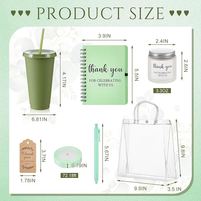 Nuogo 6 Sets New Parent Shower Prizes for Player Winners Adult, Wedding Bridal Shower Gift, Plastic Tumbler Notebook Scented Candle Ballpoint Pen Bag (Green Color,Classic Style)