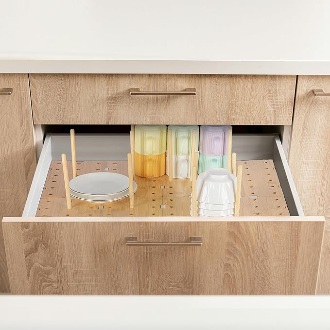 Peg Board Drawer Organizer for Kitchen (24 * 21 inch) | Kitchen Drawer Organizers for Dishes Plates Bowls Condiment Spice | Pegboard Organizer for Cabinet RV Storage