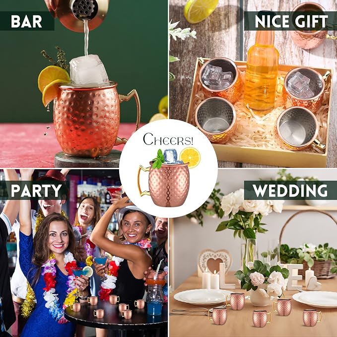 Yaomiao 24 Pieces Mini Moscow Mule Mugs 2 oz Cocktail Copper Cup Stainless Steel Mule Shot Glasses Copper Plating Cups for Wine Coffee Drinks (Hammered)