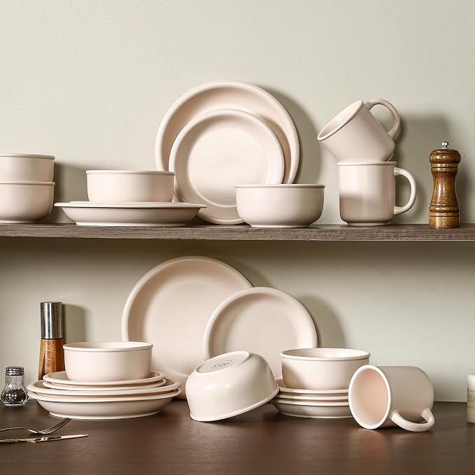 GZG 8 Inch Ceramic Dinner Salad Plates Set of 4, Rustic Matte Glaze Stoneware Dinnerware Set, Microwave & Dishwasher Safe, for Salad, Dessert, Appetizer, Everyday Use(Cream Mist)